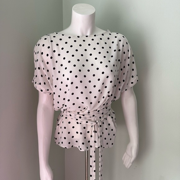 Express Black and White Polka Dot Belted Blouse XS - Picture 1 of 7